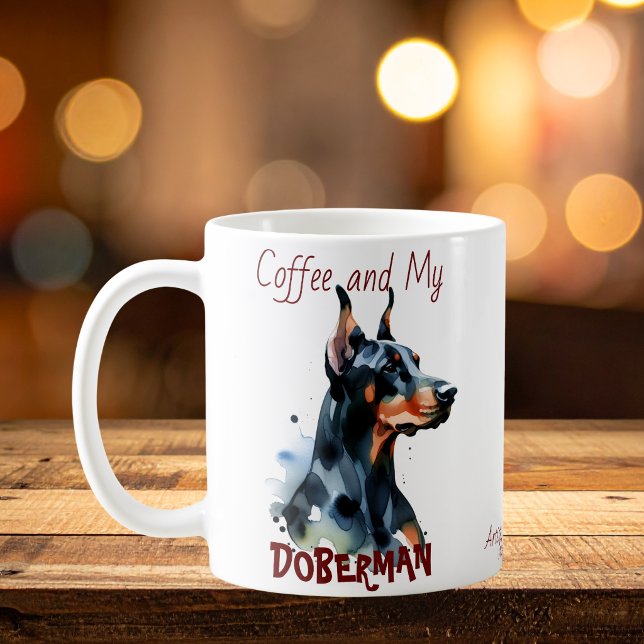 Tasse personnalisable Café et mon doberman mignon (Créateur téléchargé)