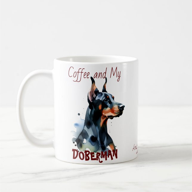 Tasse personnalisable Café et mon doberman mignon (Gauche)