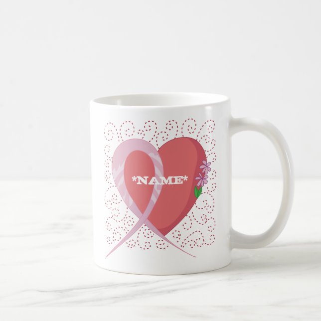 Tasse personnalisable de coeur de cancer du sein (Droite)