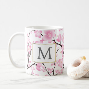 tasse personnalisable d'initiale blanche rose de