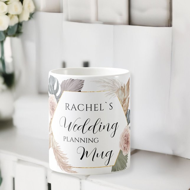 Tasse personnalisable pour l'organisation du maria (Customer specific, boho, floral "Wedding-Planning-Mug". Coffee Mug, with the name of the Bride..)