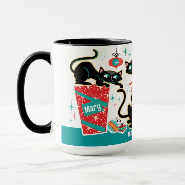 Tasse personnalisable Rétro Noël Chats (Gauche)