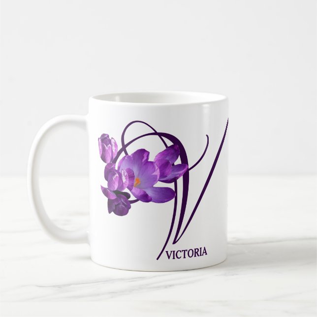 Tasse personnalisable Victoria nom floral crocus v (Gauche)