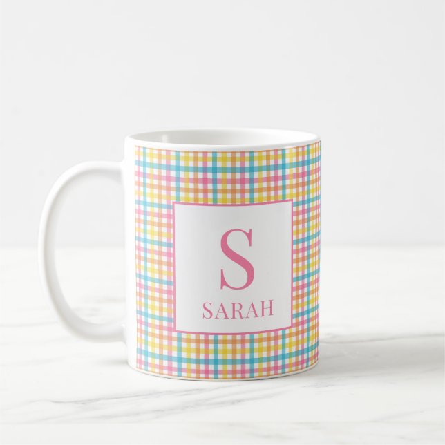 Tasse personnalisée à carreaux gingham colorés ave (Gauche)
