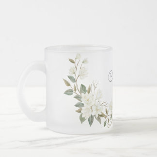 Tasse personnalisée à motif floral blanc, nom pers