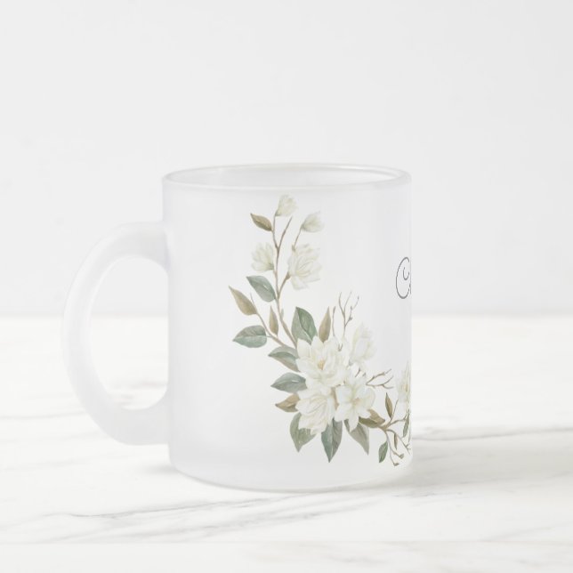 Tasse personnalisée à motif floral blanc, nom pers (Gauche)