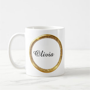 Tasse personnalisée avec cadre doré pailleté éléga