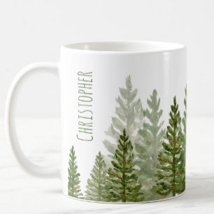 Tasse personnalisée avec des arbres de pin aquarel