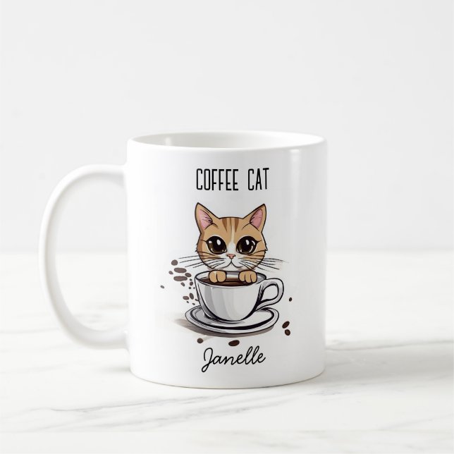 Tasse personnalisée avec design de chat et café (Gauche)
