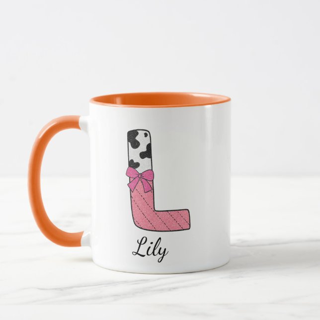 Tasse personnalisée avec initiale | Vache rose let (Gauche)