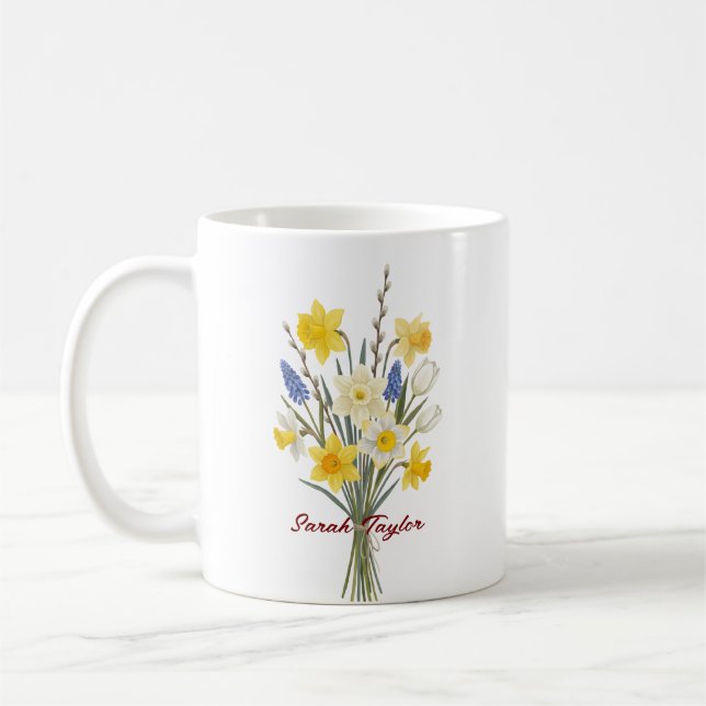 Tasse personnalisée avec la jonquille, fleur de na (Gauche)