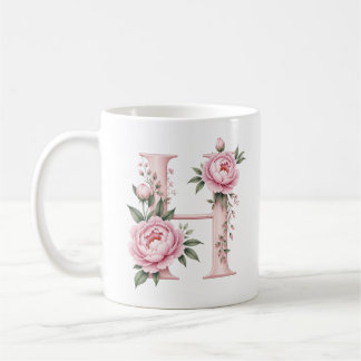 Tasse personnalisée avec lettre H en fleurs de piv