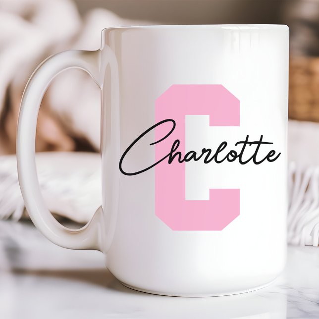 Tasse personnalisée avec monogramme, cadeau pour e (pink custom mug, personalized name mug, initial name mug, custom mom mug, Mother’s Day gift, mom diy)