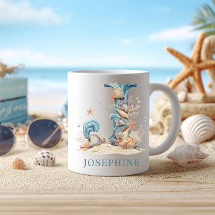 Tasse personnalisée avec monogramme côtier J Initi