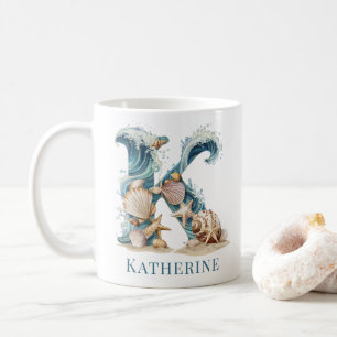 Tasse personnalisée avec monogramme côtier K Initi