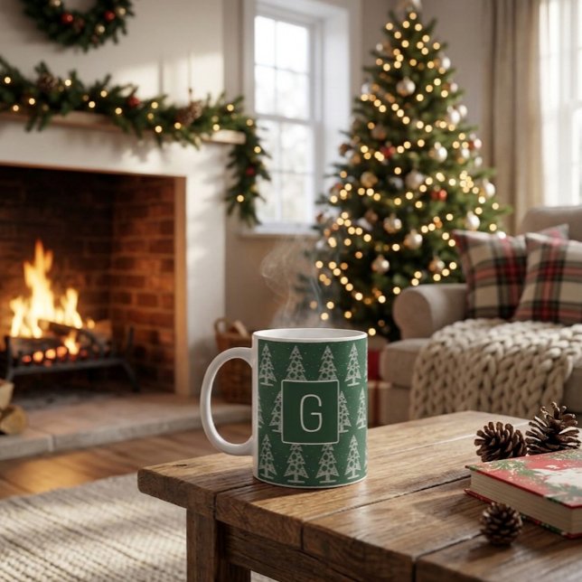 Tasse personnalisée avec monogramme de Noël et arb (Créateur téléchargé)
