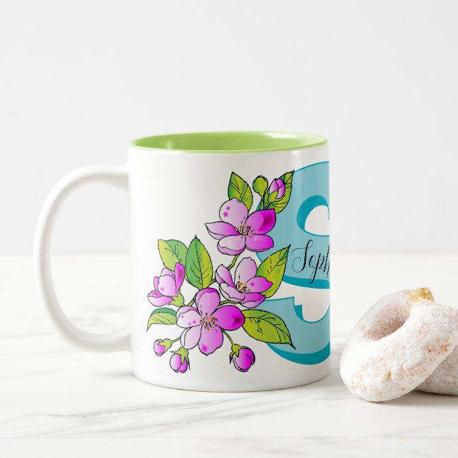 Tasse personnalisée avec monogramme + nom (style : (Avec donut)