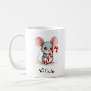 Tasse personnalisée avec nom de souris à l'aquarel
