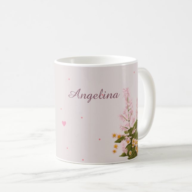 Tasse personnalisée avec nom et fleurs (Devant droit)