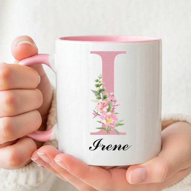 Tasse personnalisée avec nom et fleurs roses Cadea (Créateur téléchargé)