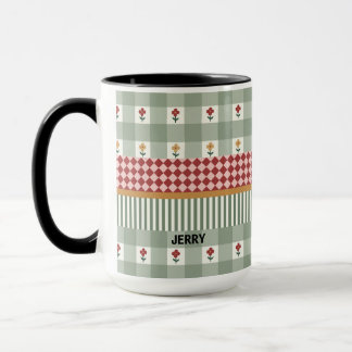 Tasse personnalisée avec nom et fleurs vert sauge