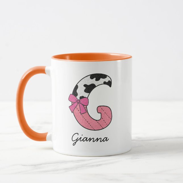 Tasse personnalisée avec nom et initiale | Vache r (Gauche)