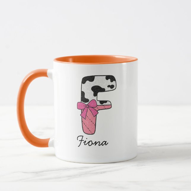 Tasse personnalisée avec nom et initiale | Vache r (Gauche)