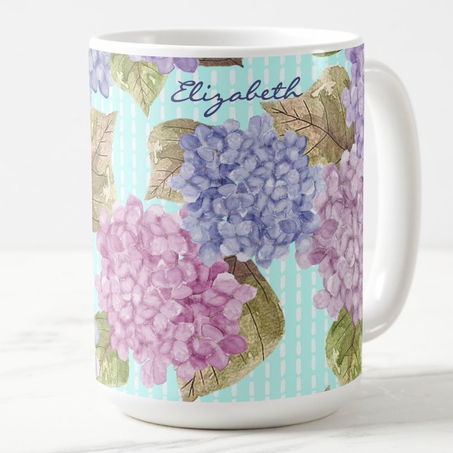 Tasse personnalisée avec nom Hydrangeas aquarelle  (Créateur téléchargé)