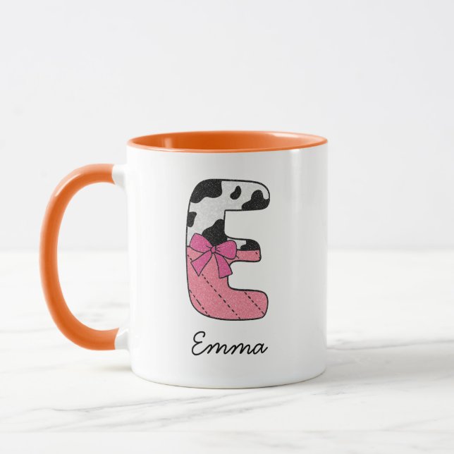 Tasse personnalisée avec nom initial | Vache rose  (Gauche)