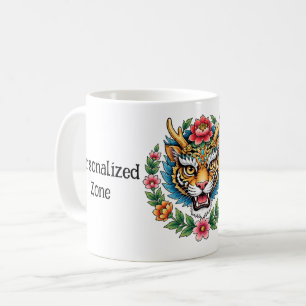 Tasse personnalisée avec tatouage floral de tigre