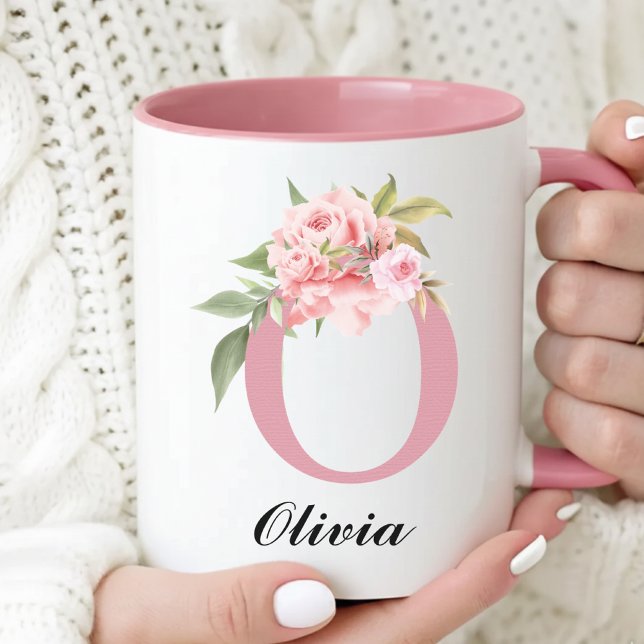 Tasse personnalisée avec un nom Fleurs roses Merci (Custom Rose Floral Mug Bridesmaid Proposal Gift for Her, Floral Monogram Mug Thank You Gift for Her)
