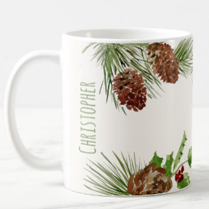 Tasse personnalisée avec verdure hivernale et houx