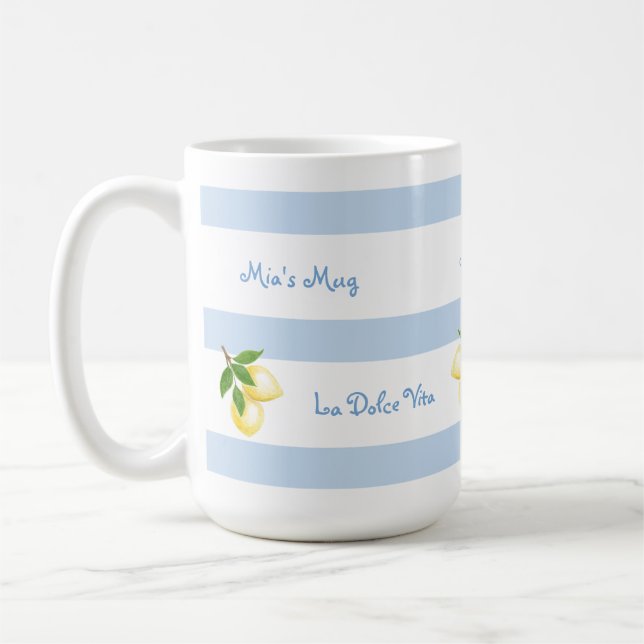 Tasse personnalisée Beach Blue Stripe Dolce Vita (Gauche)