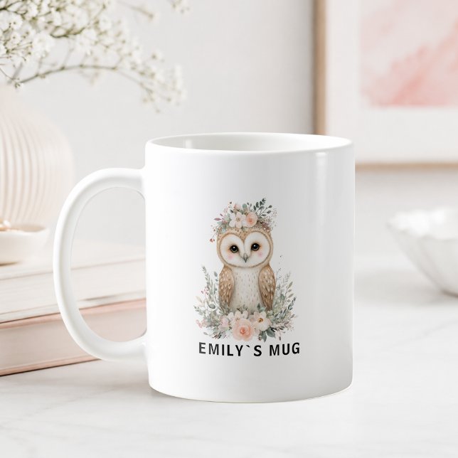 Tasse personnalisée Chouette de la Forêt avec nom (Custom Woodland Owl Mug with Name)