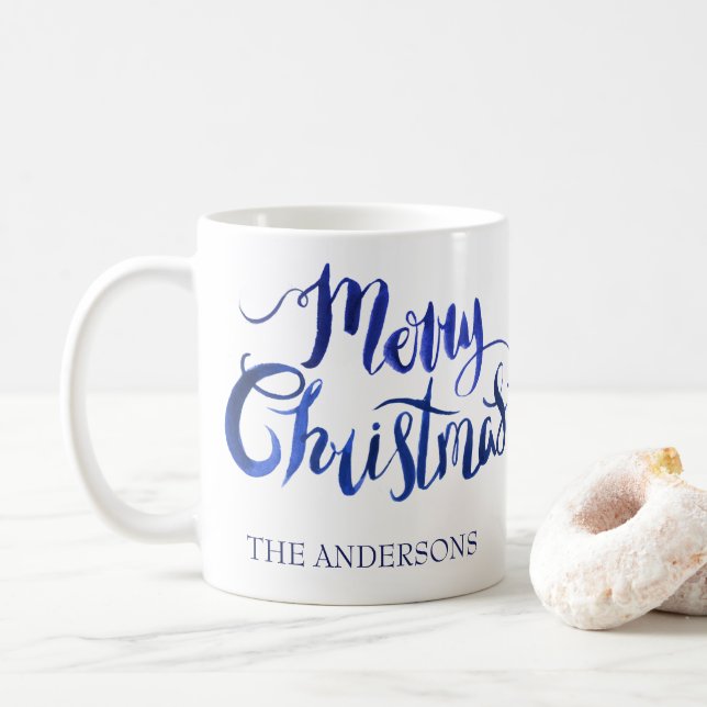 Tasse personnalisée de Noël bleu et blanc (Avec donut)
