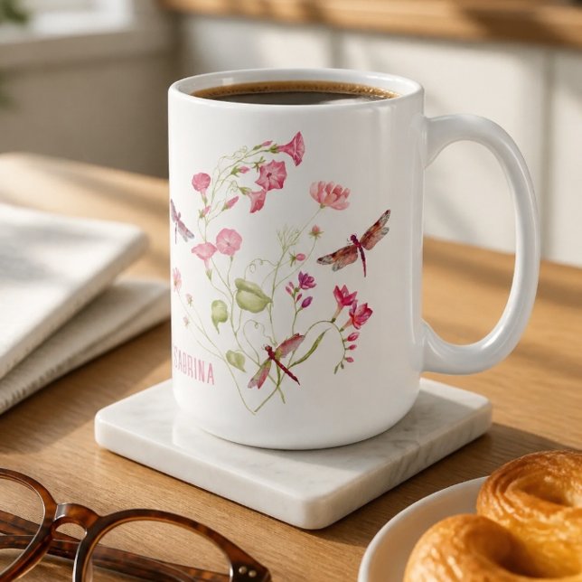 Tasse personnalisée Dragonfly Floral Rose (Créateur téléchargé)