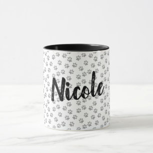 Tasse personnalisée empreinte de patte noire et bl