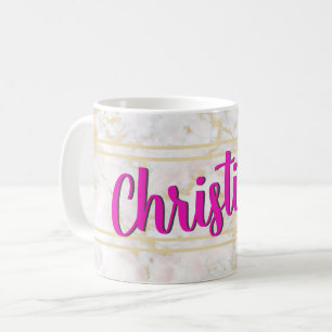 Tasse personnalisée en marbre or blanc rose