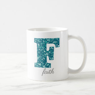 Tasse personnalisée F Monogramme Pailleté Sarcelle