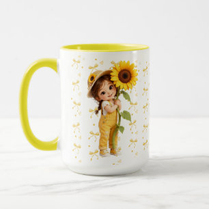 Tasse personnalisée Fille mignonne avec tournesol