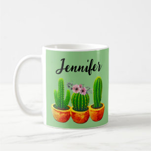 Tasse personnalisée fleurs de cactus vert