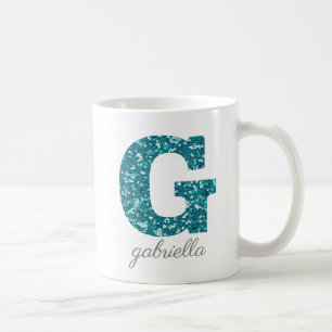 Tasse personnalisée G Monogramme Pailleté Sarcelle