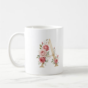 Tasse personnalisée lettre A rose florale