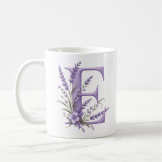 Tasse personnalisée lettre E florale lavande