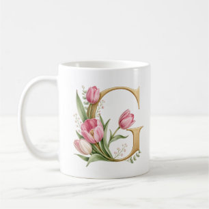 Tasse personnalisée lettre G fleur de tulipe flora