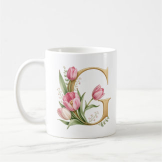 Tasse personnalisée lettre G fleur de tulipe flora
