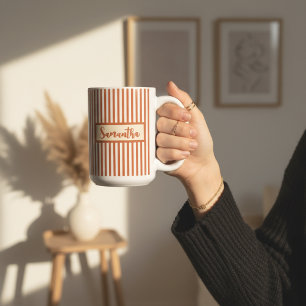 Tasse personnalisée orange rayée, cadeau pour mama