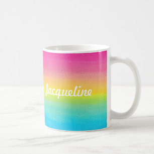 Tasse personnalisée par arc-en-ciel d'aquarelle