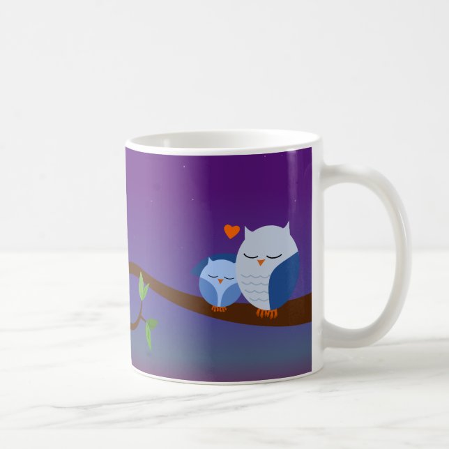 Tasse personnalisée par hiboux somnolents bleus (Droite)