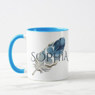 Tasse Personnalisée Plume Bleue Monogramme Nom du